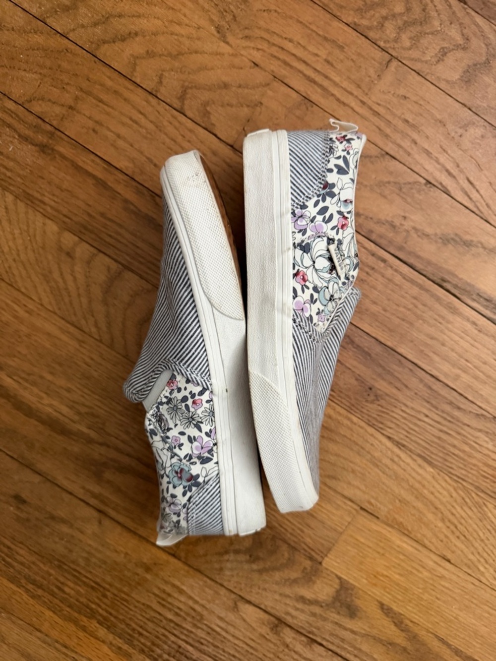 Vans Women's Slip-On Floral & Stripe Canvas Sneakers - White/Black/Purple